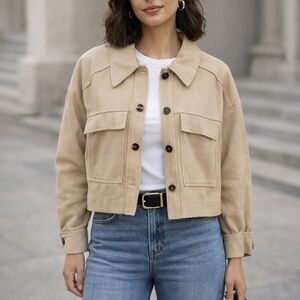 Bagatelle Collection Schacket Shirt/Jacket Beige Button Front Pockets Sz Med